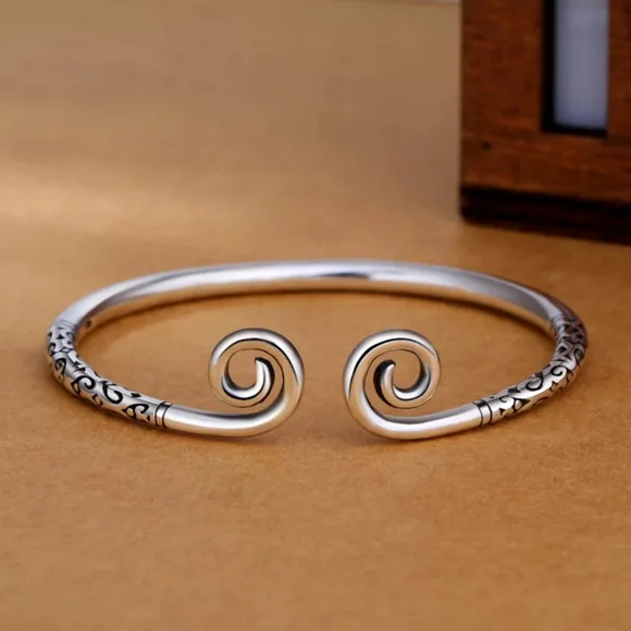 !NEW Heavy 925 Sterling Silver Swirl Cuff | Adjustable Bracelet - Picture 2 of 15